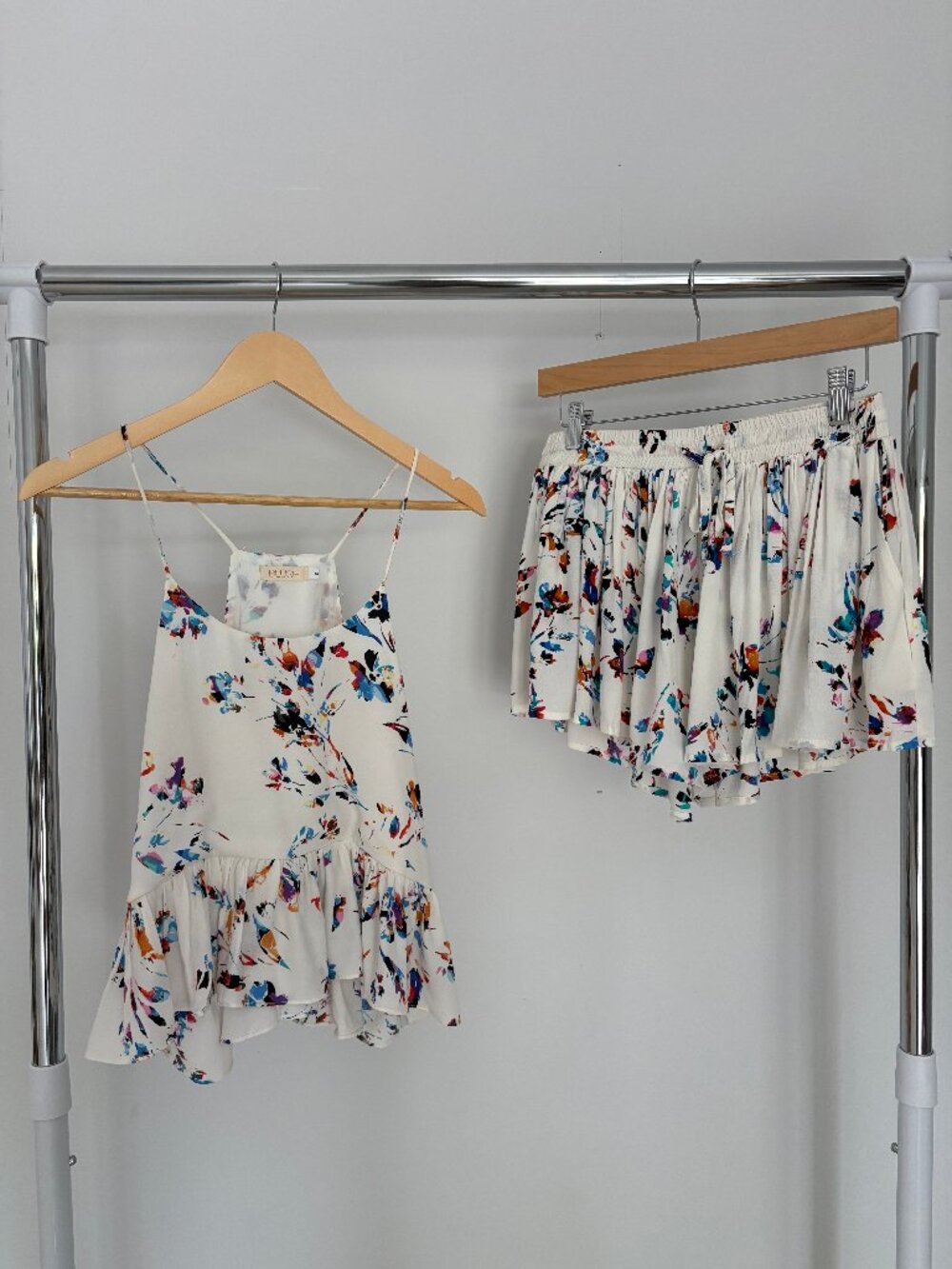 BLUSH White & Multi Color Floral Tank Top and Short Set